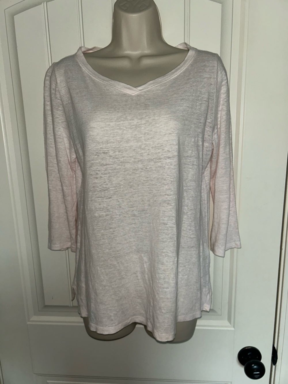 NEW Eileen Fisher 100% Linen Lightweight V-Neck 3/4 Sleeve Top Pale Pink Sz XS